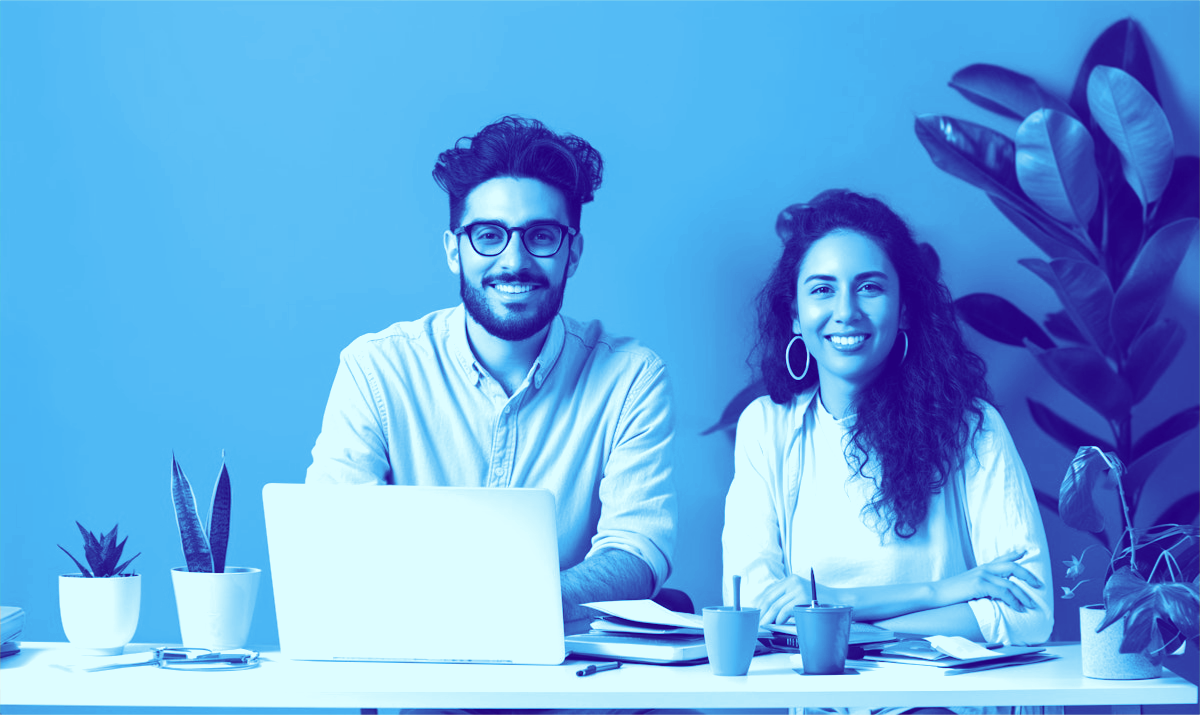 Cheerful Colleagues in a Vibrant Office Setting
